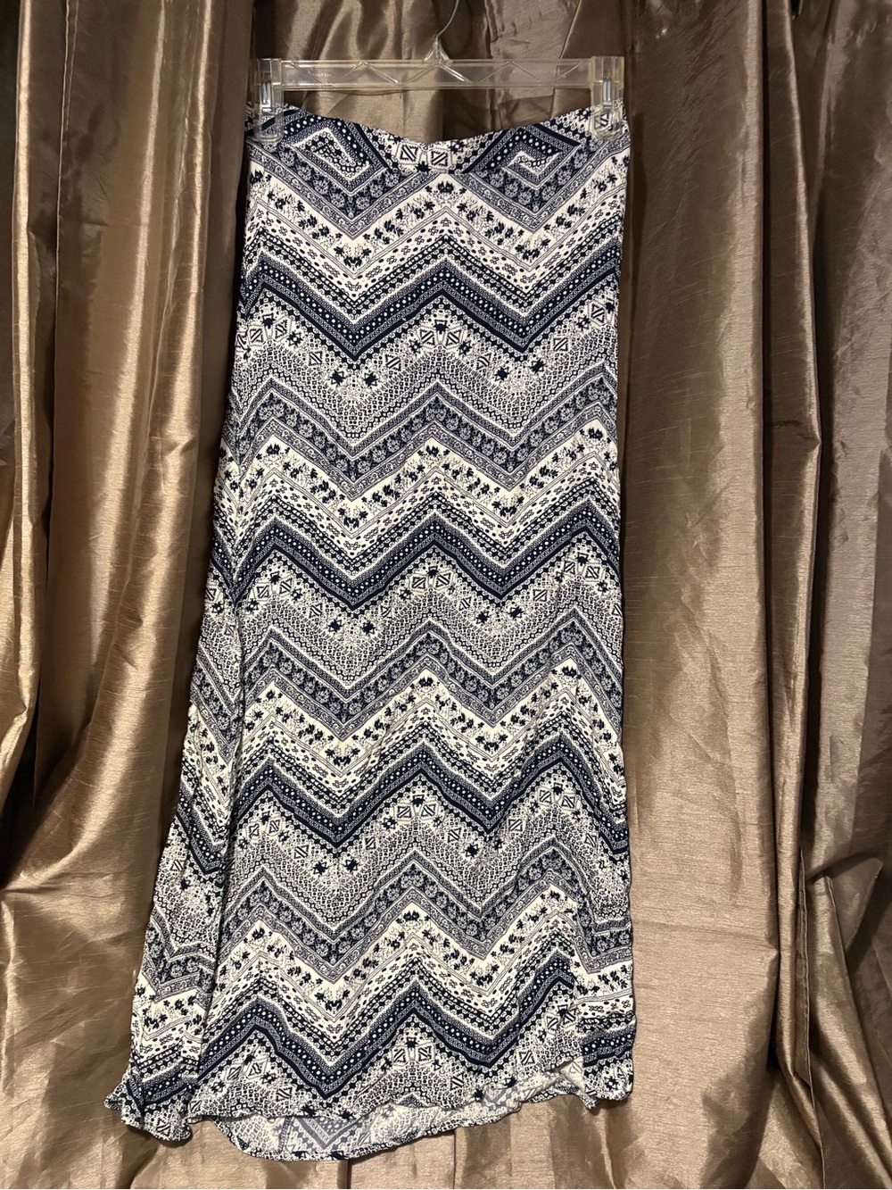 Chambray Chevron Maxi Skirt - Navy & White